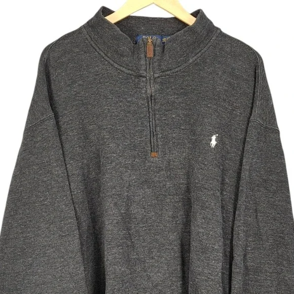 Polo Ralph Lauren 1/4 Zip Pullover Mens 4XB Dark Gray Sweater Long Sleeve Cotton