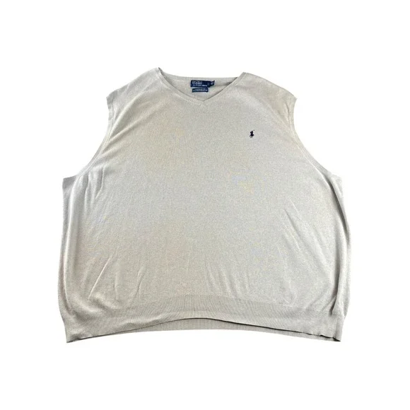 Polo Ralph Lauren V-Neck‎ Sweater Vest Tan 4XLT 100% Pima Cotton Mens