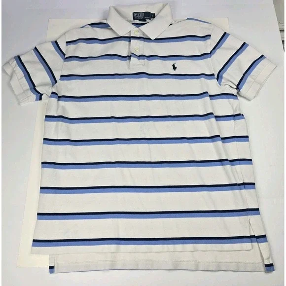Polo Ralph Lauren Men's Cotton Soft Polo Shirt Striped Sz Large‎ Blue White