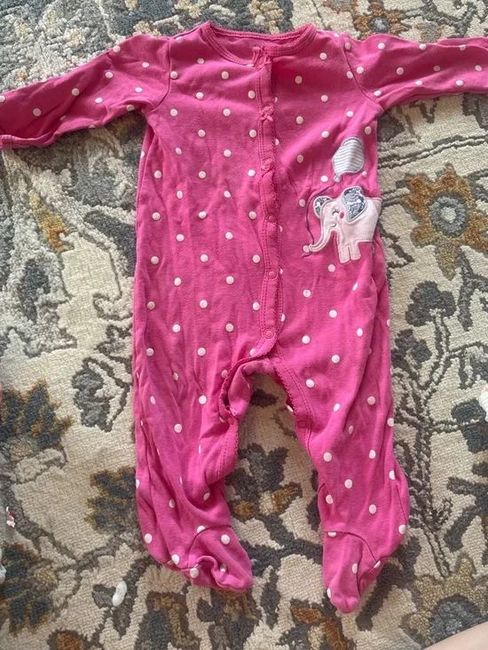 Carter's Pink Polka Dot One-Piece Footie with Elephant Applique