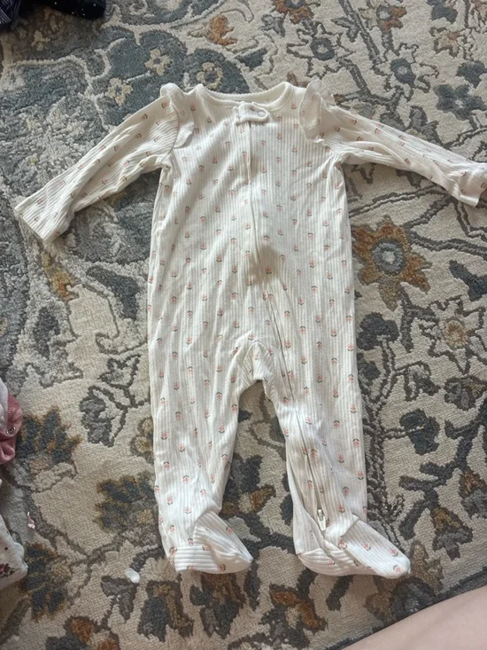 Carter's Cream Ribbed Footie One-Piece with Peach Dot Print