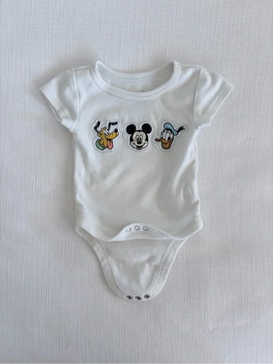 Disney White One-Piece Bodysuit with Mickey, Pluto & Donald Patch Trio