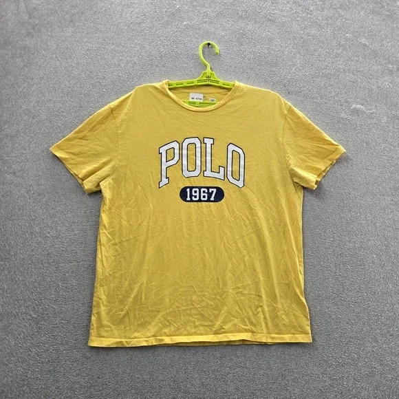 Polo Ralph Lauren Men Shirt L Yellow Graphic Polo 1967 Logo Classic Short Sleeve