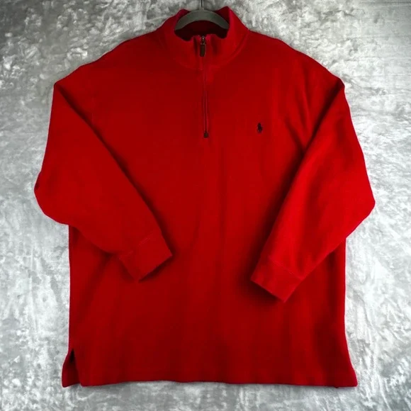 Polo‎ Ralph Lauren Quarter Zip Mens 1XB Red Ribbed Cotton Pullover (1563)