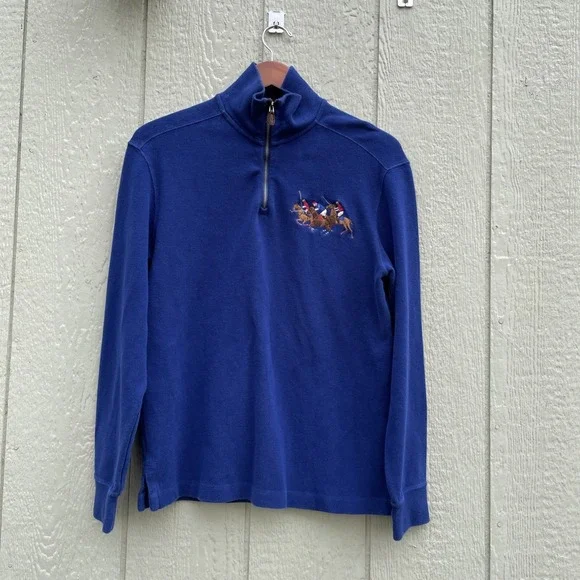 Vtg Polo Ralph‎ Lauren 1/4 Zip Pullover 3 Horsemen Size Small Preppy Equestrian