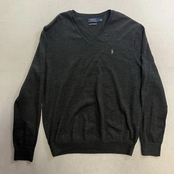 Polo Ralph Lauren Merino Wool Sweater Men's Size Large Charcoal Gray Washable