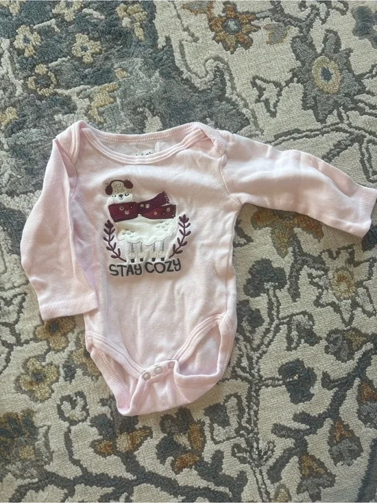 Pink 'Stay Cozy' Lamb Graphic Long-Sleeve One-Piece for Kids