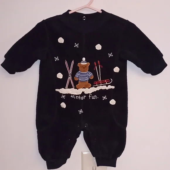 Vintage Miniwear One Piece Navy Blue Fleece Winter Bear Jumper Size 0-3 …