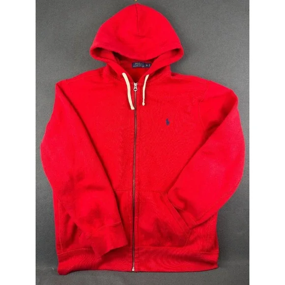 Polo Ralph Lauren Mens Red Full Zip Hoodie Classic Fleece Streetwear Y2K XL