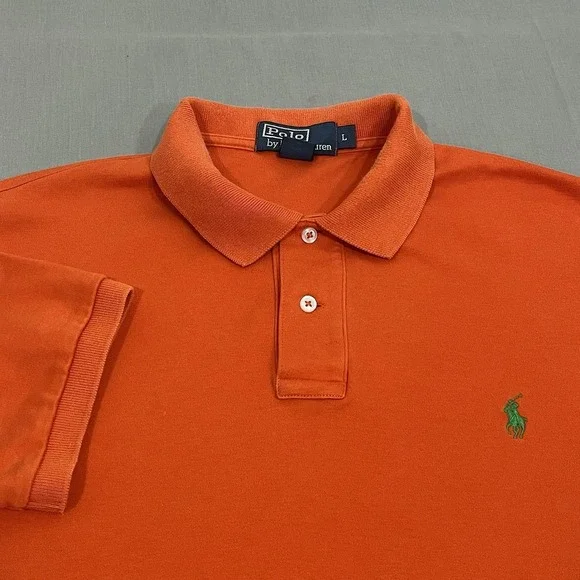 Polo Ralph Lauren Shirt Mens Large Orange Preppy Green Pony‎ Classic