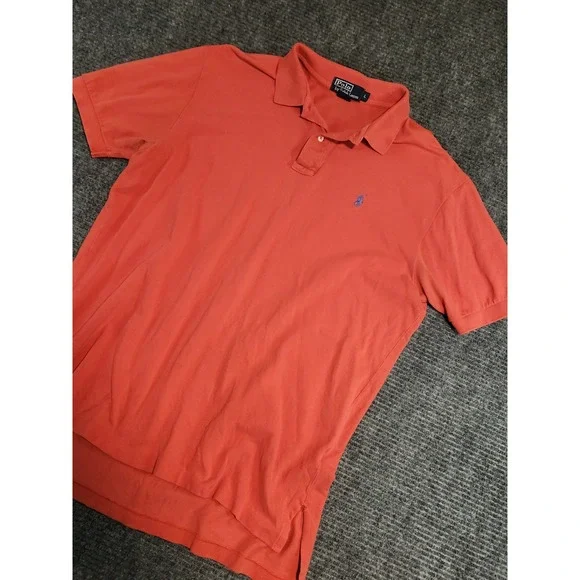 Polo Ralph Lauren Mens Large Coral Orange Short Sleeve Cotton Pique‎ Polo Shirt