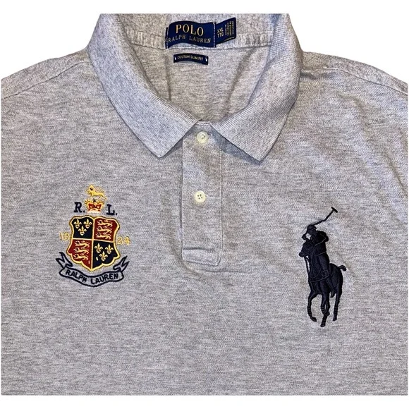 Polo Ralph Lauren Big Pony Shirt Mens Gold Crest Custom‎ Slim Fit Size 2XL Rugby