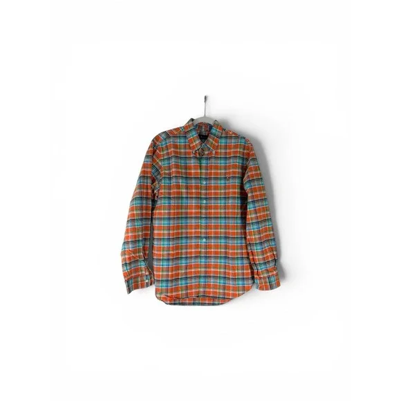 Polo Ralph Lauren Mens Orange Teal Plaid Button Down Shirt L‎ Cotton Long Sleeve