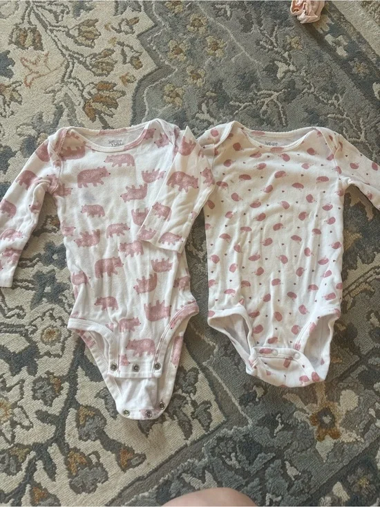 Carter's White Long-Sleeve One-Piece Bodysuits with Pink Bear & Dot Prints