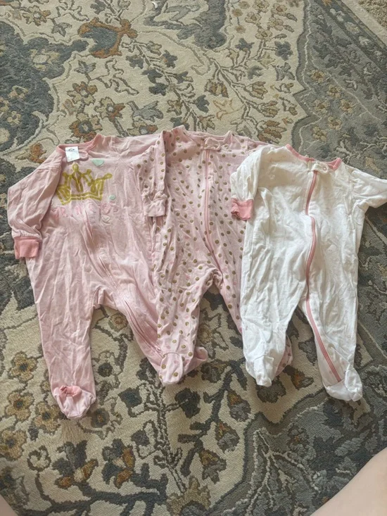 Gerber Pink and White Baby One-Piece Sleepers - 3 Pack