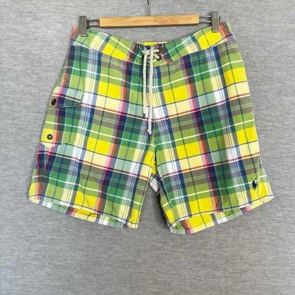 Polo Ralph Lauren Swim Shorts Men 32 Yellow Swim Trunks Board Cargo Cotton Nylon
