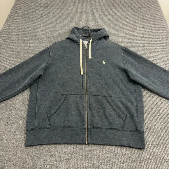 Polo Ralph Lauren Hoodie Mens XL Gray Cotton Full Zip Pocket Casual Streetwear
