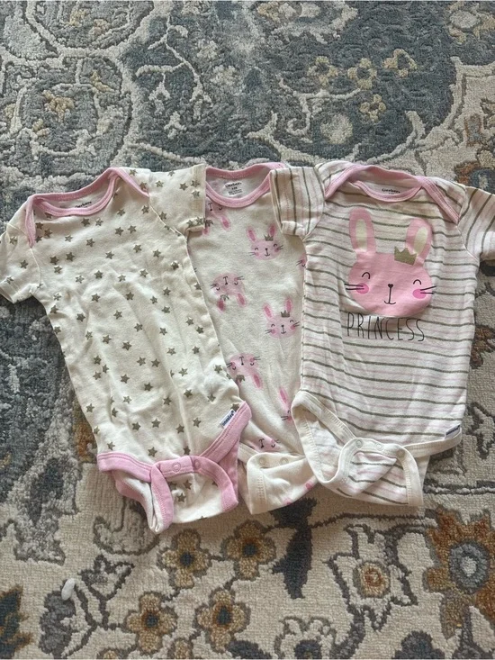 Gerber Pink and Cream Bunny One-Piece Bodysuit Set