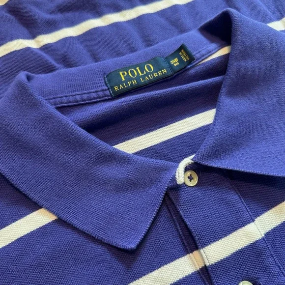 Polo Ralph Lauren Mens 2XB Big & Tall Purple White Striped Cotton Polo Shirt