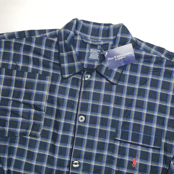 NEW Polo Ralph Lauren‎ Sleep Shirt Mens S/M Small Medium Blue Plaid Cotton