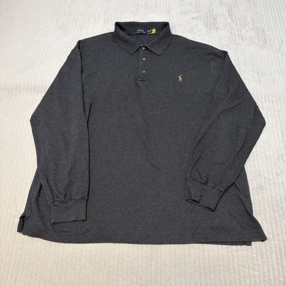 Polo Ralph Lauren Mens 2XL Henley Charcoal Long Sleeve Shirt Flesh Pony
