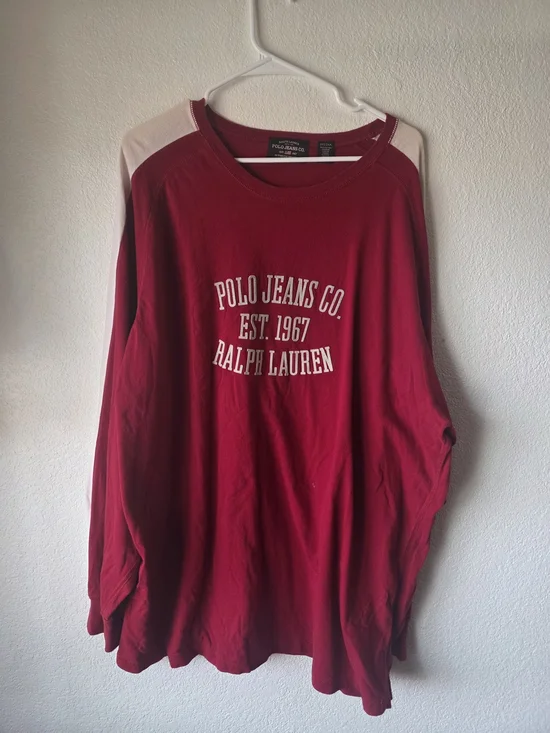 Polo by Ralph Lauren Red Crewneck with White Shoulder Panels