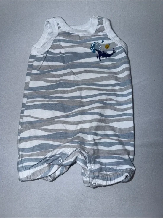 Unbranded Gray & White Striped Baby One-Piece Romper