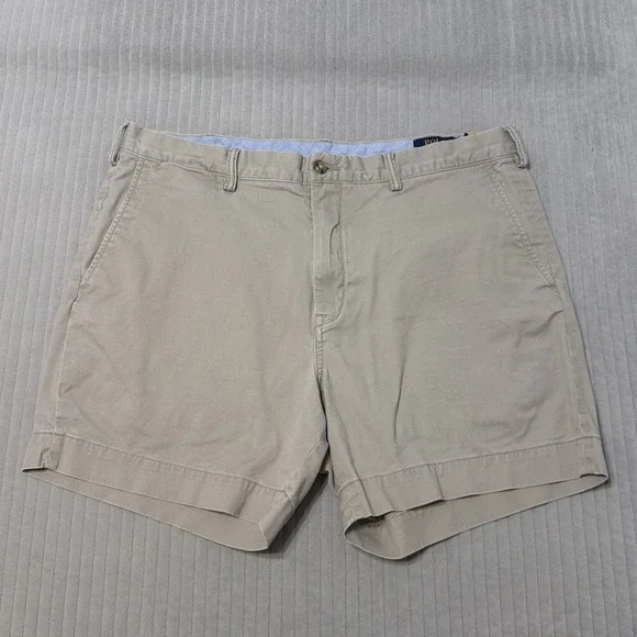 Polo Ralph Lauren Relaxed Fit Tan Khaki Chino Flat Front Shorts Men's 38 Pony