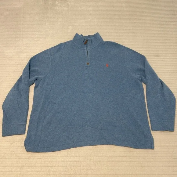 Polo Ralph Lauren Sweater Adult 2XL Luxury Pullover Quarter Zip Blue Red Pony