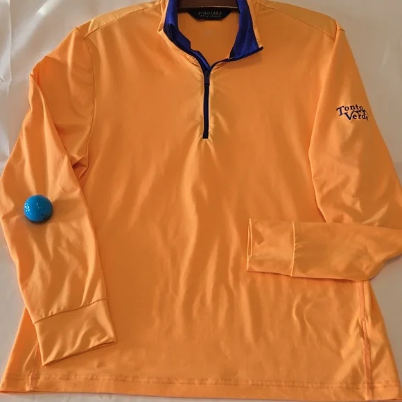 Polo Ralph Lauren Golf Stretch Quarter Zip Pullover Orange Blue Small