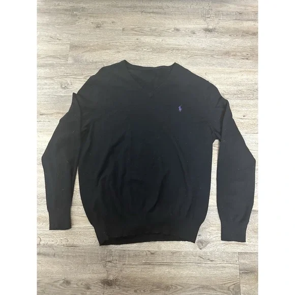 Polo Ralph Lauren Men's 100% Merino Wool Black Sweater Men's M Purple Pony