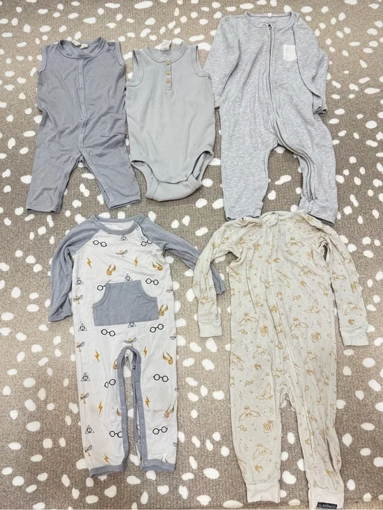 Lot of 5 Bamboo harry potter coverall romper onesie zippy playsuit neutral baby