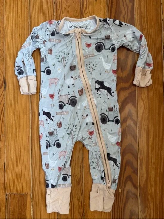 The Cozy Munchkin Farm Print Zip Footie