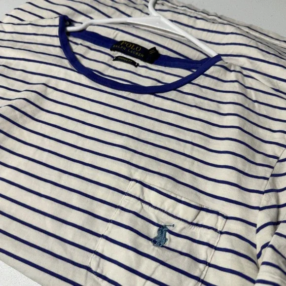 Polo Ralph Lauren T-Shirt Cotton Striped Pocket Custom Fit Nautical Preppy