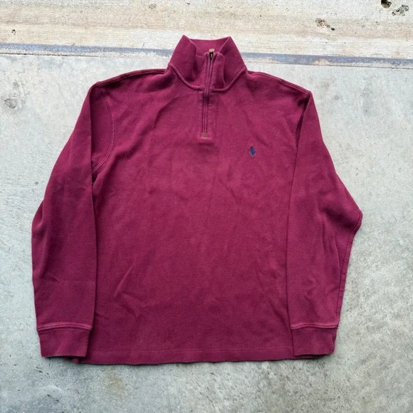 Polo Ralph Lauren Mens Quarter Zip Pullover Maroon Burgundy Pima Cotton Large