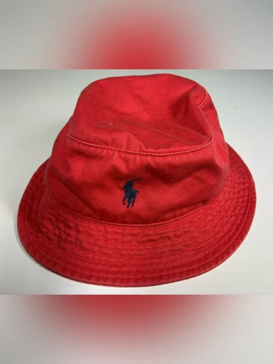 Polo by Ralph Lauren Red Bucket Hat with Navy Logo