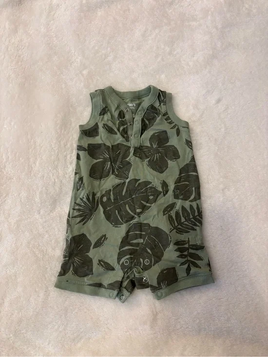 Carter’s 6M - Sleeveless Olive Green Tropical Baby Romper