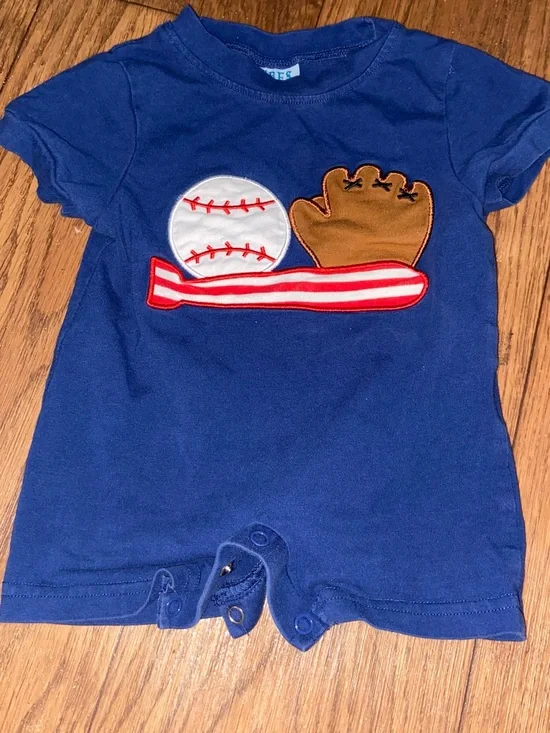 Lubes & Lace Blue Baby Baseball Appliqué Romper