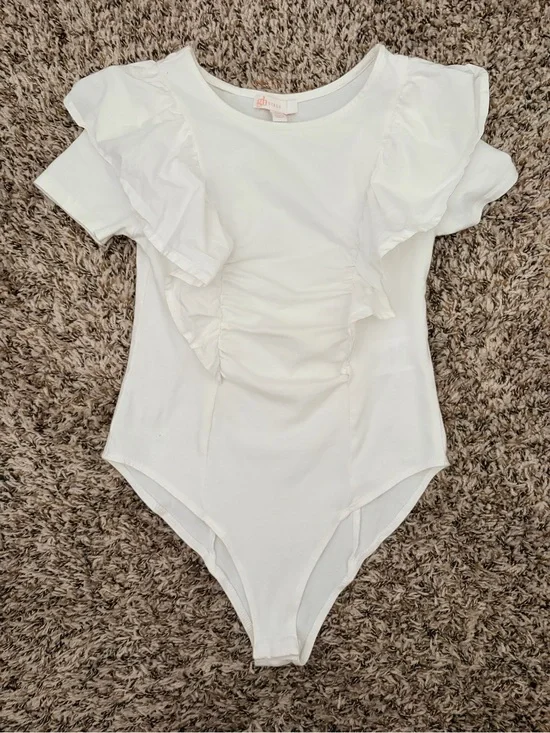 GB girls White Ruffle-Front One-Piece Bodysuit