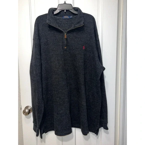 Polo Ralph Lauren Mens 2XLT Charcoal Gray Heather Cotton Quarter Zip Pullover