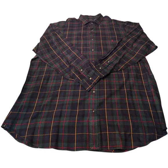 Polo Ralph Lauren Green/Navy Flannel Shirt 4XLT Long Sleeve Plaid Mens