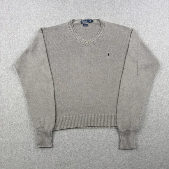 Vintage Polo Ralph Lauren Sweater Mens XL Gray V Neck Linen Blend Knit Pullover