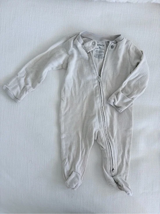 Carter's Neutral Stripe Footie Onesie Pajamas - Light Gray