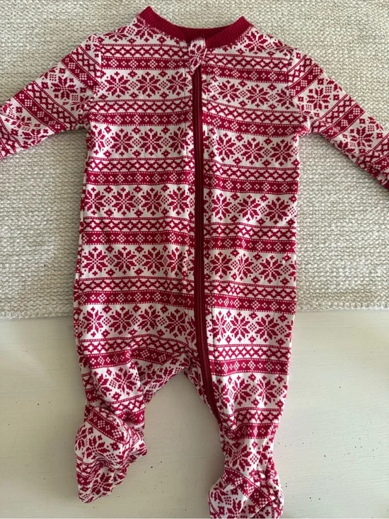 Red & White Fair Isle One-Piece Footed Pajamas