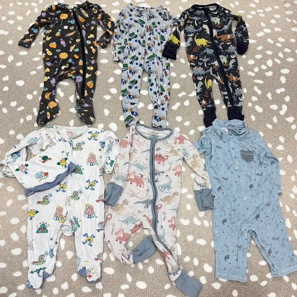 Lot of 7 bamboo footies coverall baby boy angel dear cath kid hat dinosaur zippy
