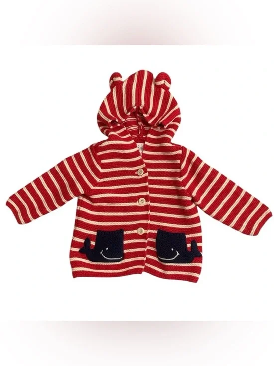 Baby Gap Whale Knit Sweater Red White Stripes Whale Pockets 6-12 Months 4th