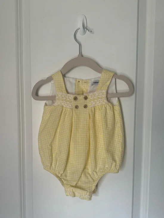 Babidu 3M Yellow Gingham Baby Romper