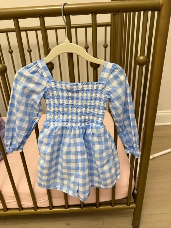Blue & White Gingham Smocked Peasant Dress