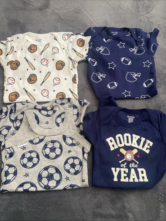 Gerber Navy & Gray Sports Graphic Baby Onesies - 4-Pack