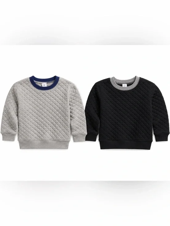 GAP Toddler Boys 2T Quilted Sweatshirt Bundle 2 Pack Gray Black Crewneck Tops